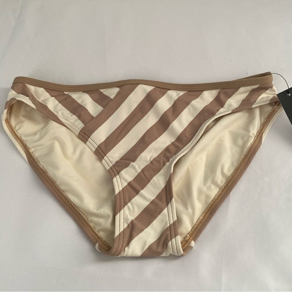DKNY Women's Chic Stripe Spliced Classic Bikini Bottom Bare Size M